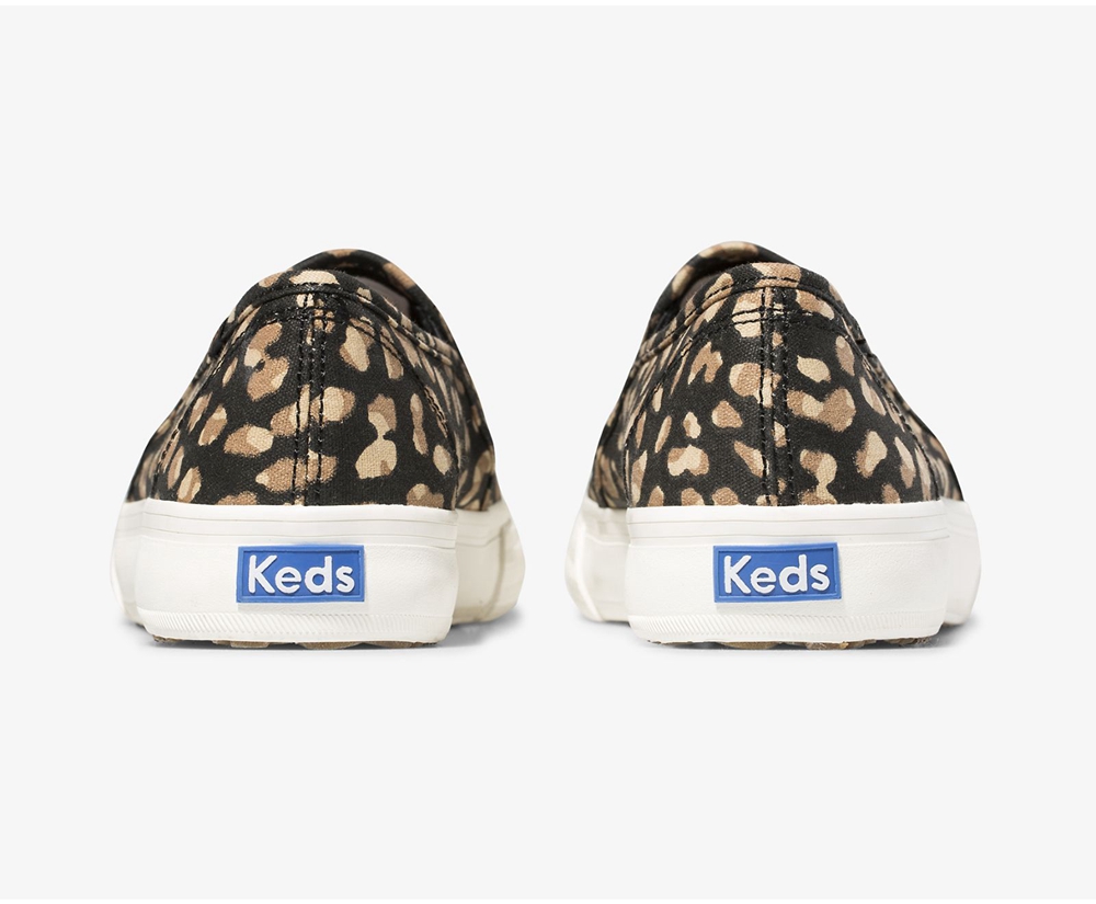 Slip Ons Keds Femme Noir/Leopard - Washable Double Decker Animal - 792-WDRXTK